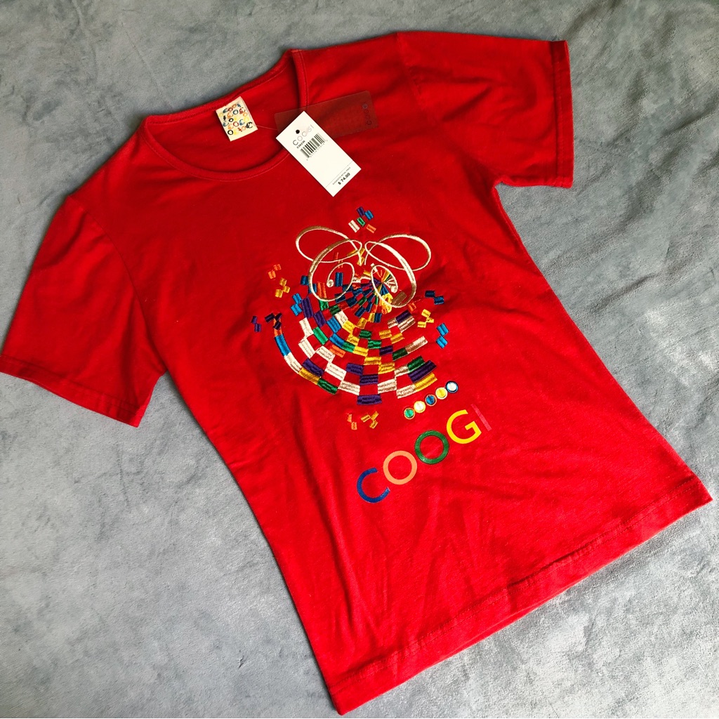 Coogi Nwt Kids Girls Sz Large Cotton Red Colorful Embroidered Logo Tee Shirt
